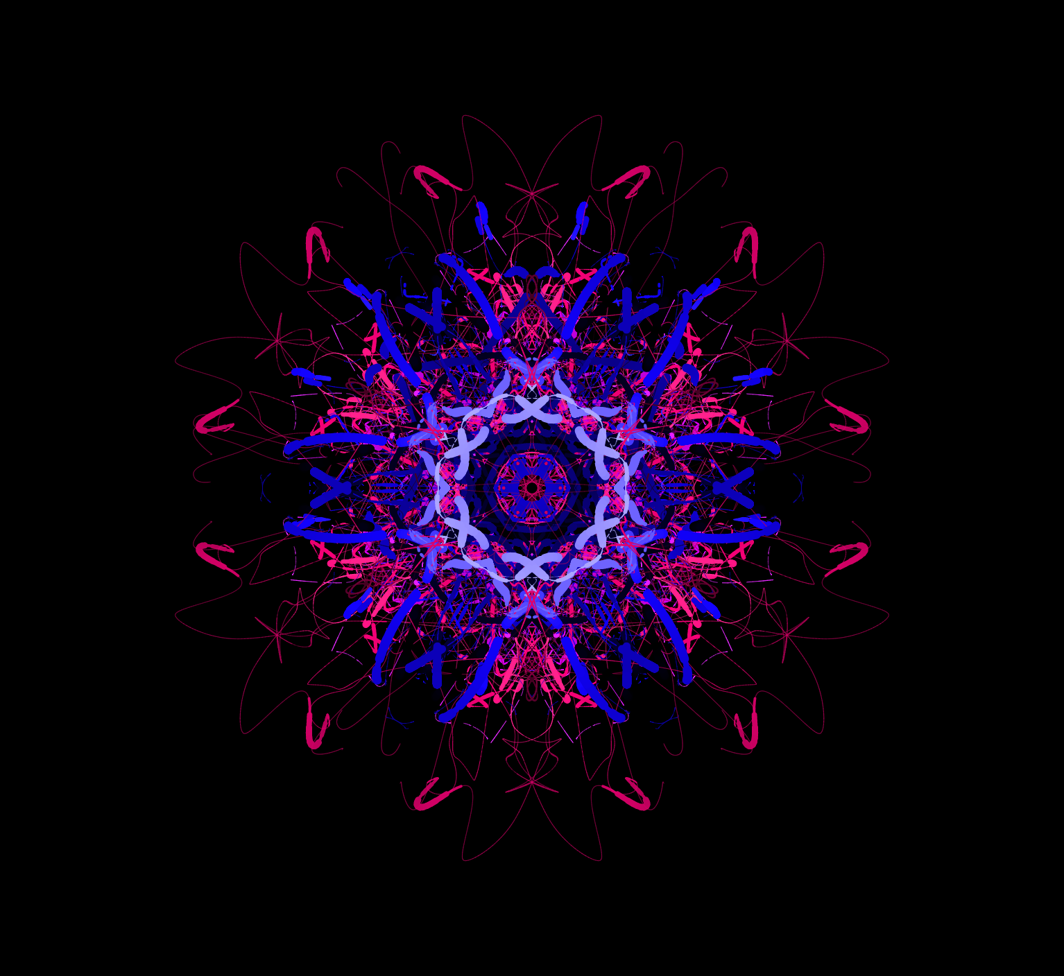 The final fractal kaleidoscope that features thin and thick strokes and vibrant colours