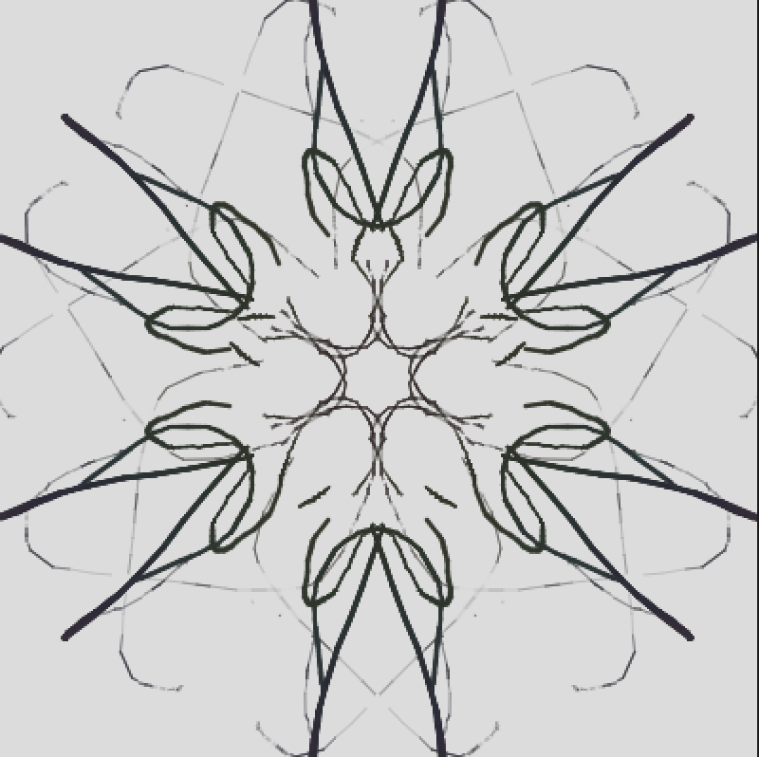 A different kaleidoscope iteration that used randomness and a fractal pattern