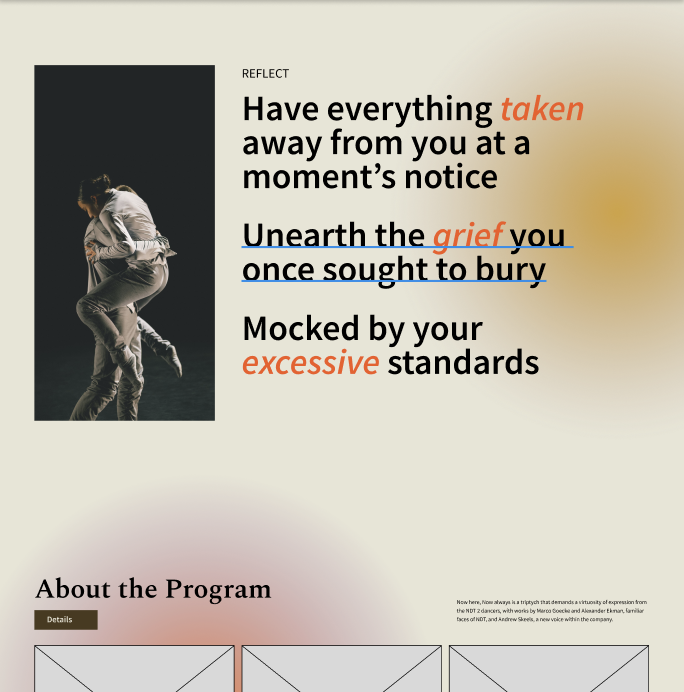 An early iteration of the microsite that used warmer colours like red, orange, and yellow